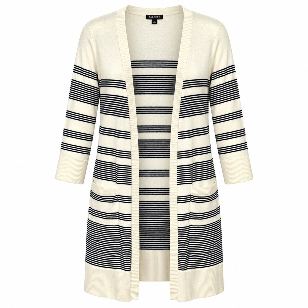 Talbots Old Money Preppy Striped Cardigan Size Medium Timeless Classic Coastal